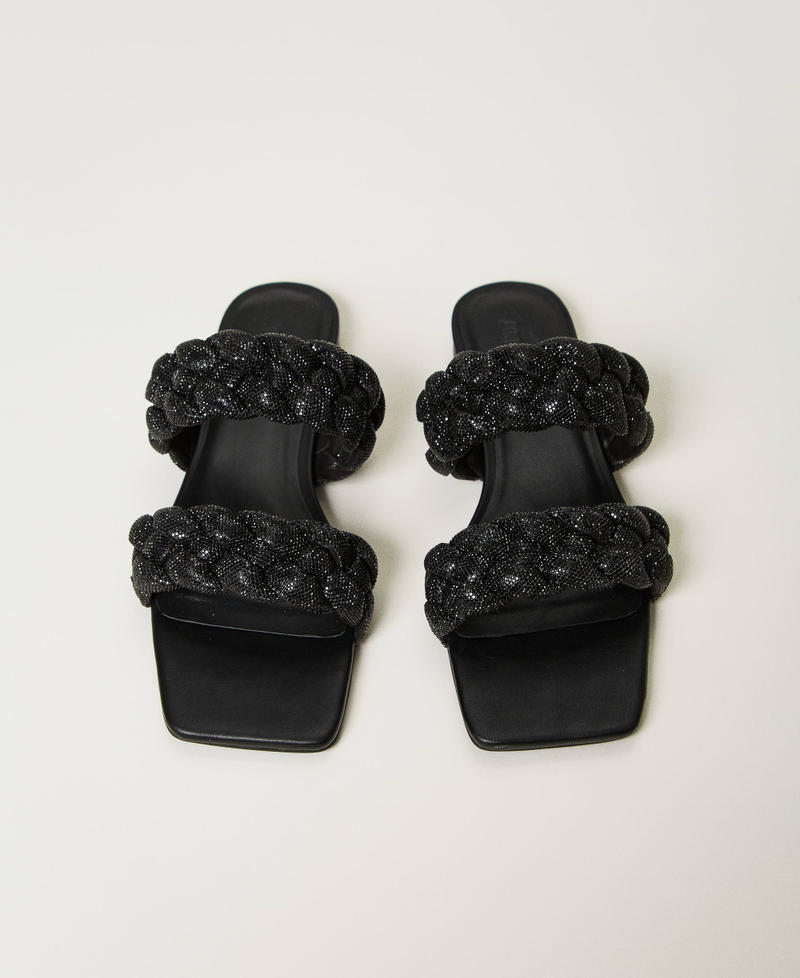 Flat sandals with full rhinestone bands