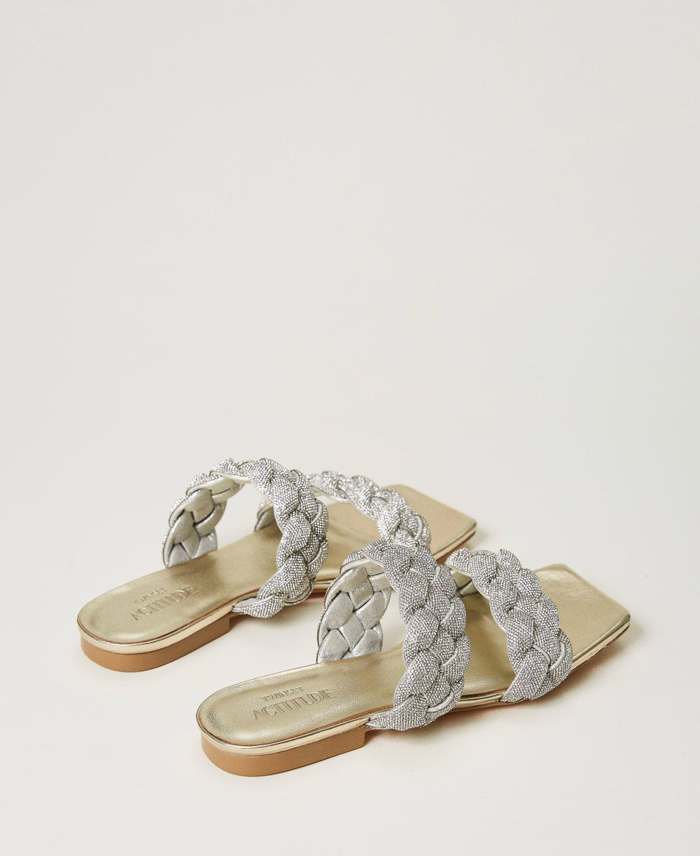 Flat sandals with full rhinestone bands Woman Silver TWINSET Milano