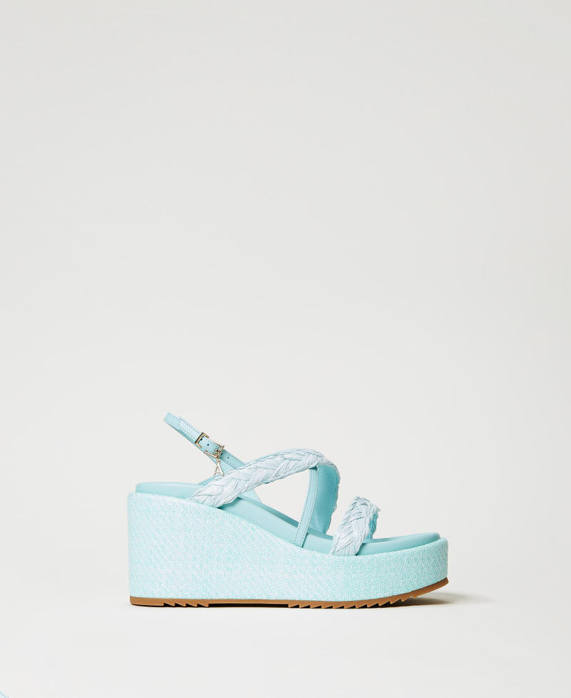 Raffia wedge sandals Woman Light blue TWINSET Milano