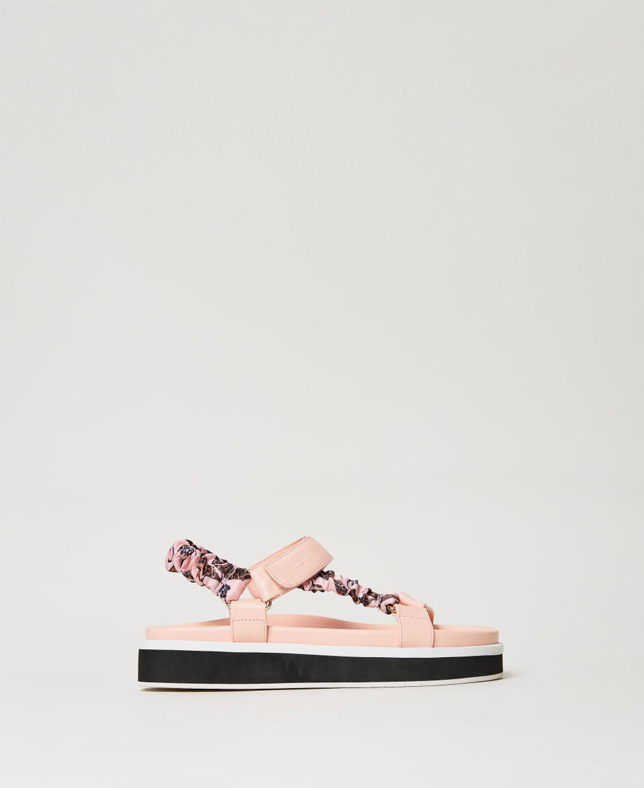 Technical sandals with printed fabric inserts Two-tone Rose Cloud / Rose Print Woman 231ACT080-01