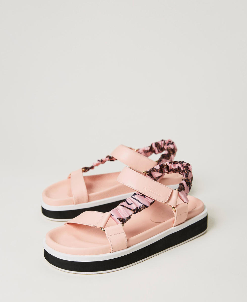 Technical sandals with printed fabric inserts Woman Pink TWINSET Milano