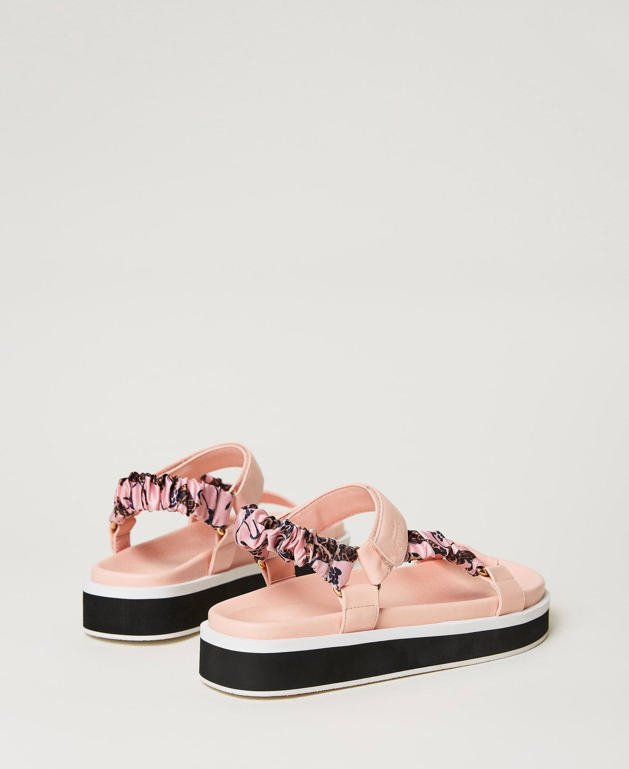 Technical sandals with printed fabric inserts Two-tone Rose Cloud / Rose Print Woman 231ACT080-03