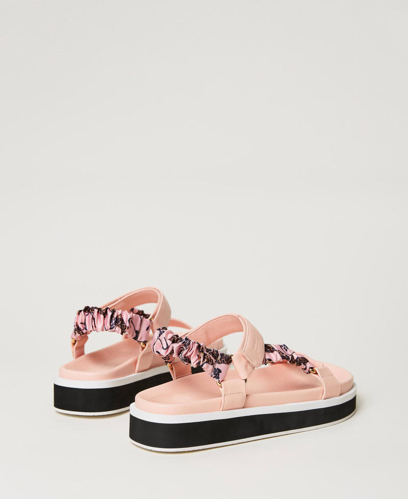 Technical sandals with printed fabric inserts Two-tone Rose Cloud / Rose Print Woman 231ACT080-03
