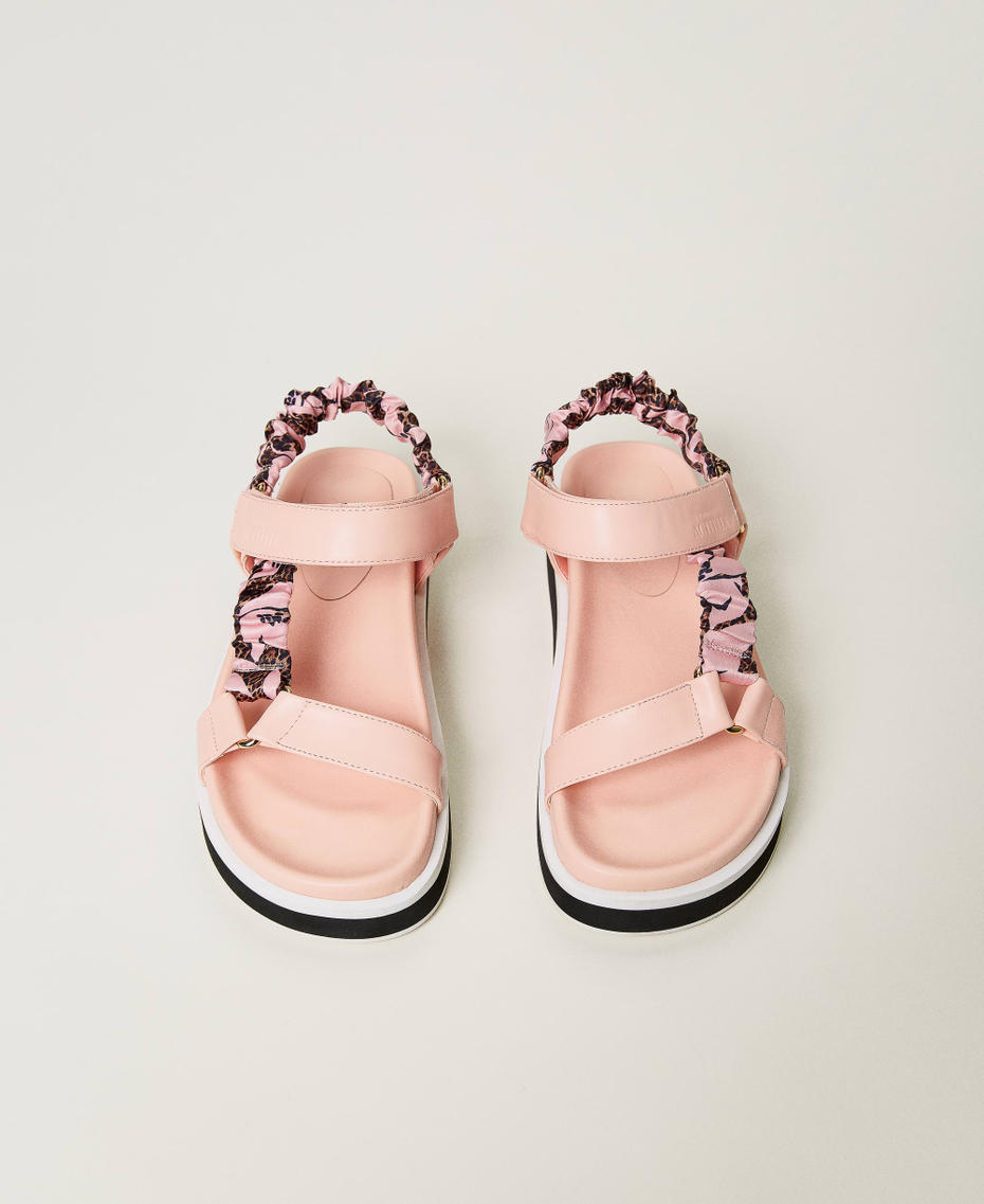 Technical sandals with printed fabric inserts Two-tone Rose Cloud / Rose Print Woman 231ACT080-04
