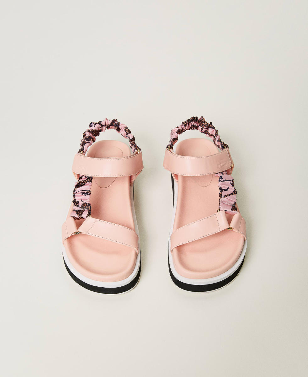 Technical sandals with printed fabric inserts Woman, Pink | TWINSET Milano