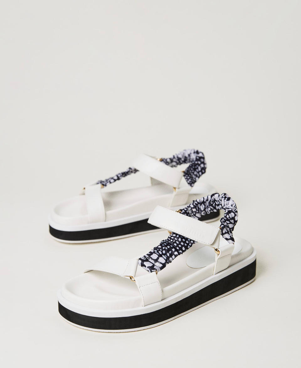 Technical sandals with printed fabric inserts Two-tone Chantilly / Croc Print Woman 231ACT080_10702_02