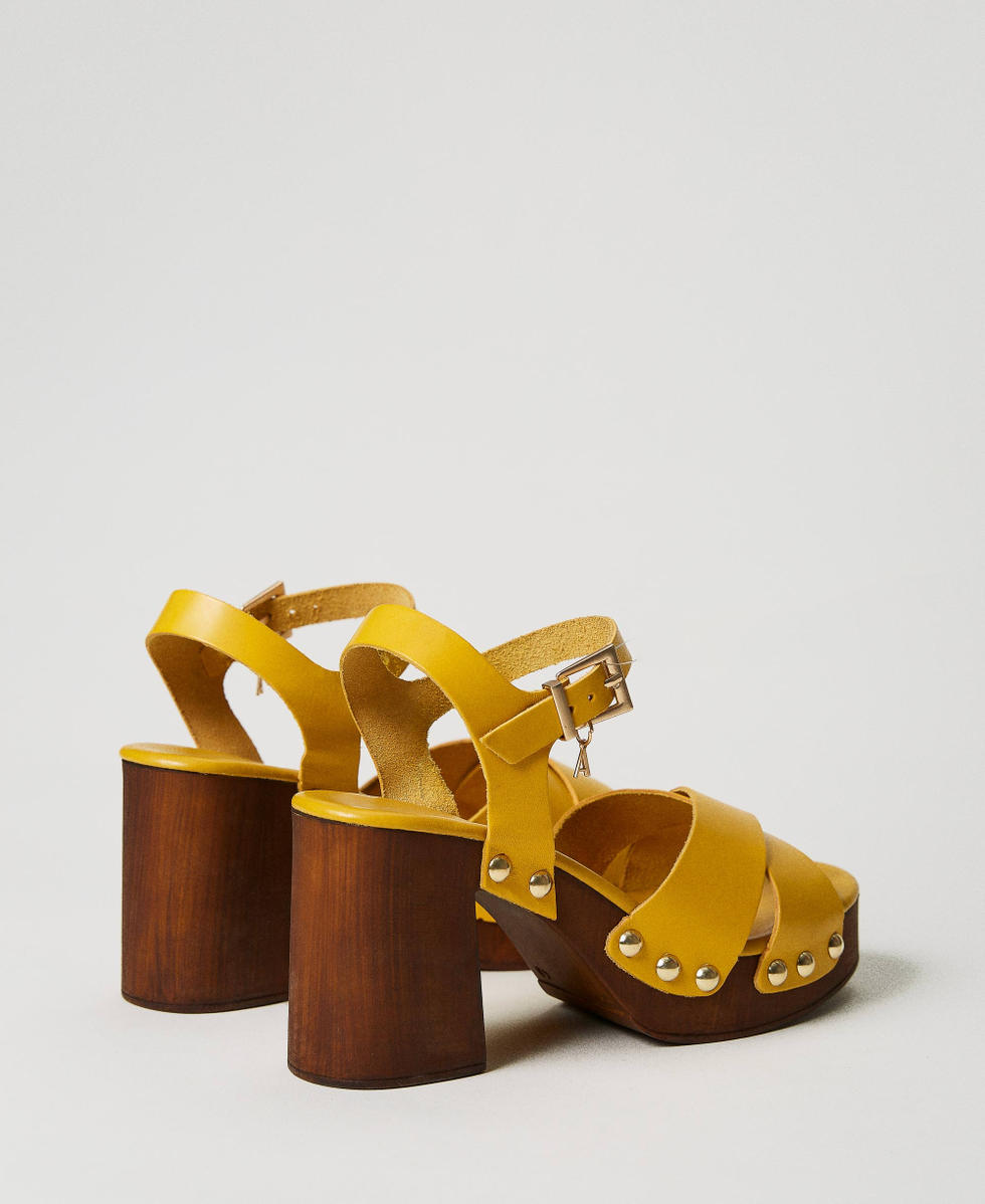Leather clog sandals Woman Yellow TWINSET Milano