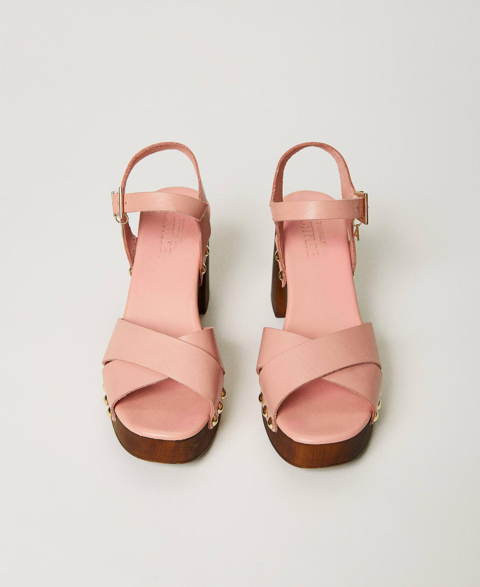 Leather clog sandals Woman, Yellow | TWINSET Milano