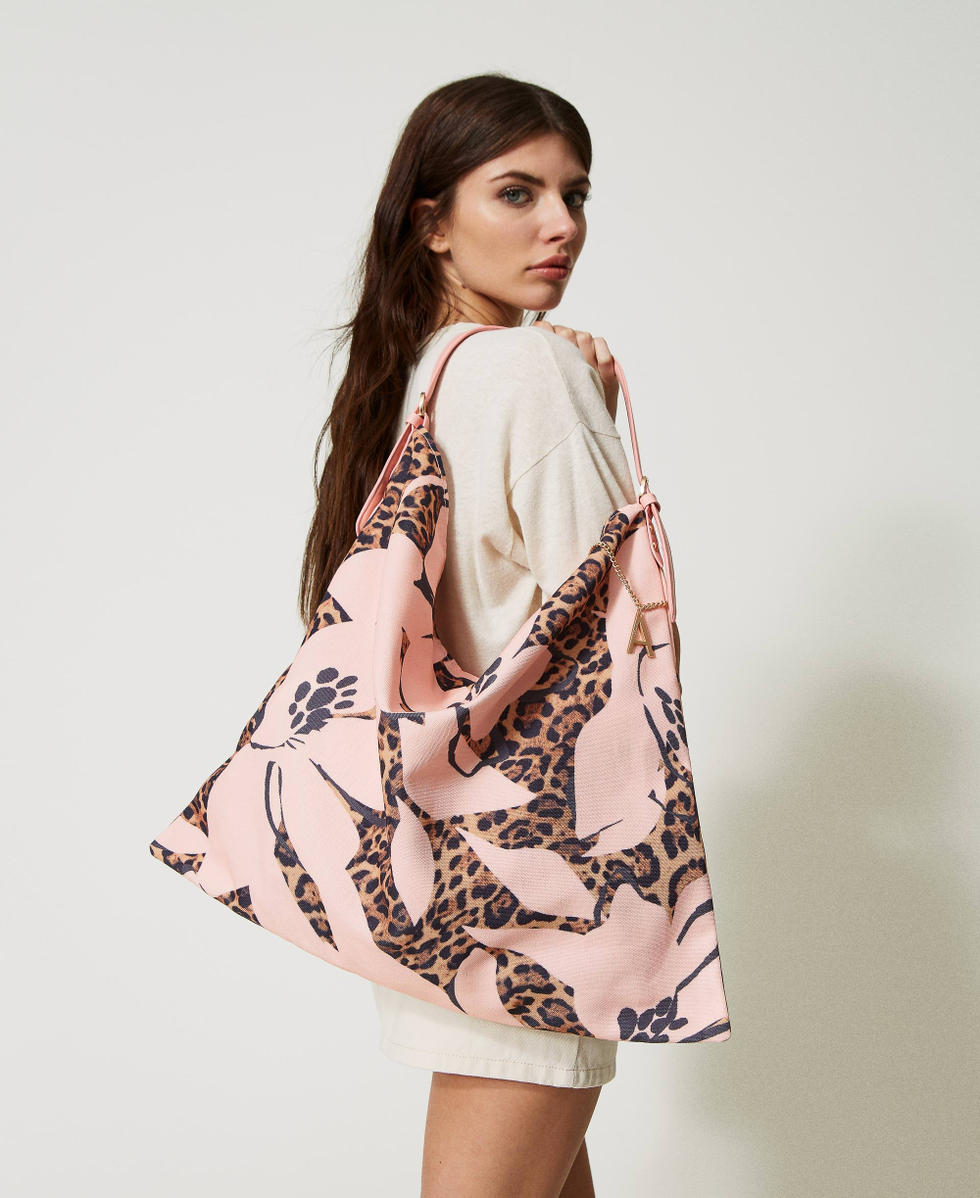 Printed canvas hobo bag