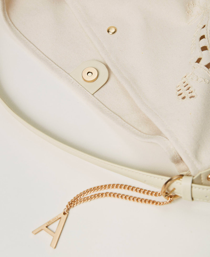 Canvas hobo bag with embroidery Pale Cream Woman 231AO8090-04