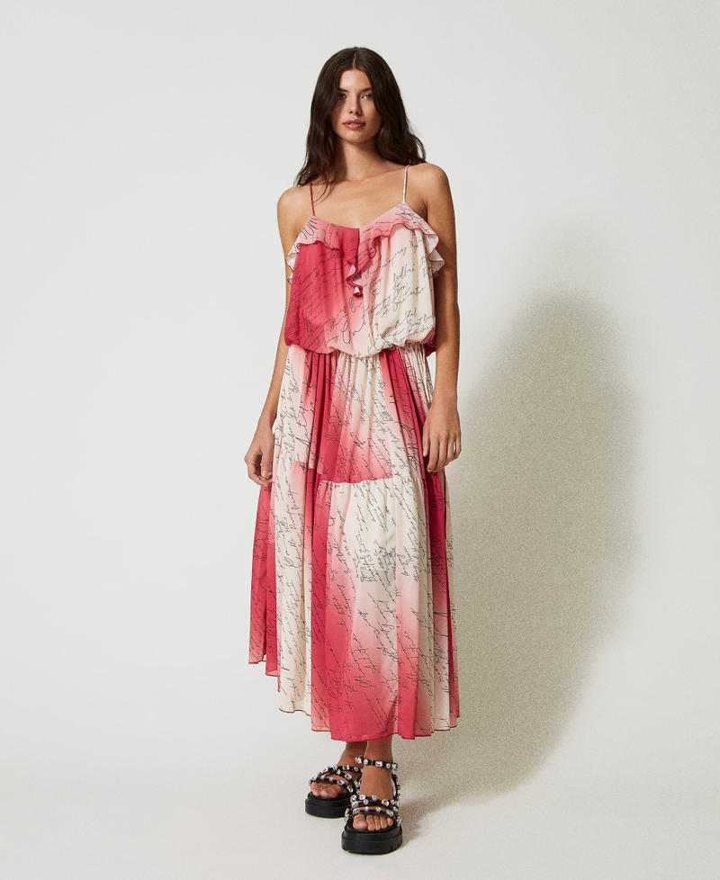 Printed chiffon long dress Poem Print Woman 231AP2013-02