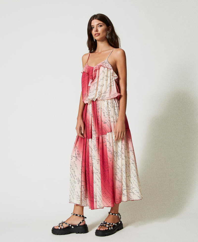 Printed chiffon long dress Poem Print Woman 231AP2013-03