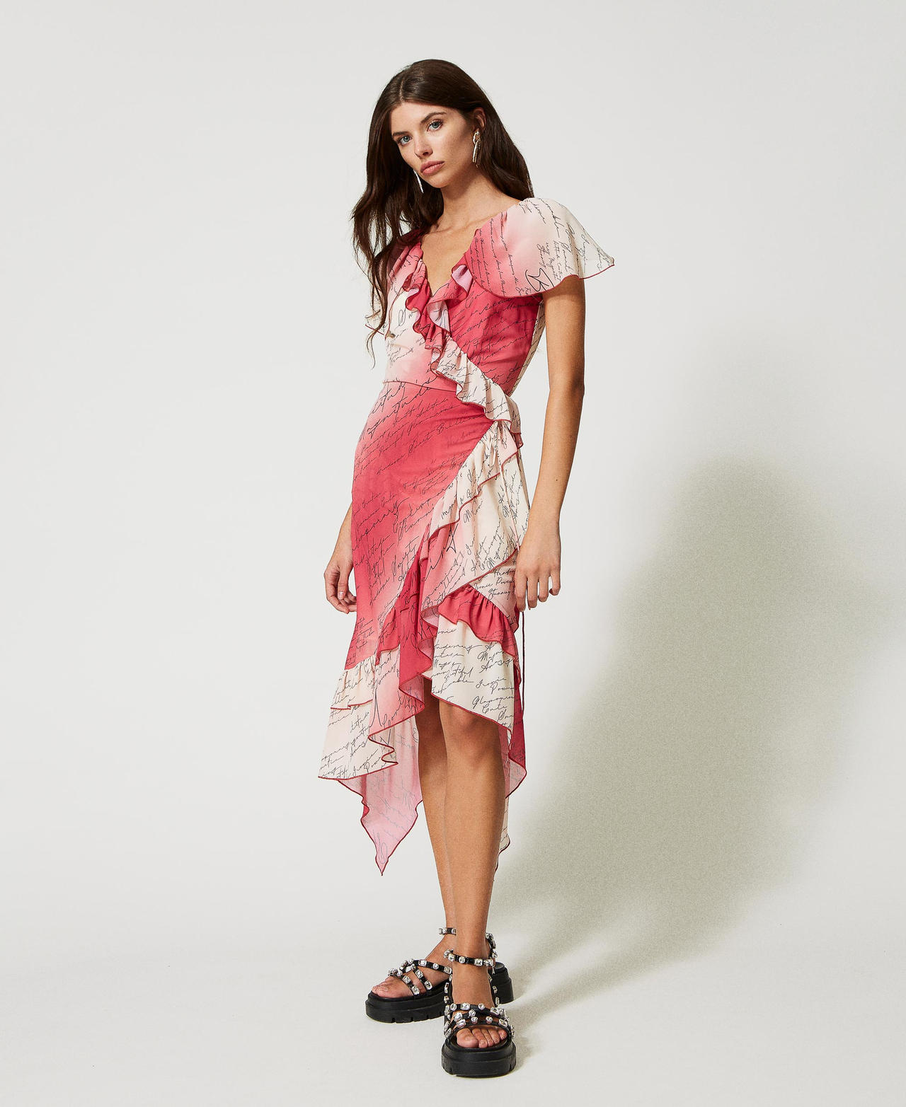 Abito a portafoglio in chiffon stampato