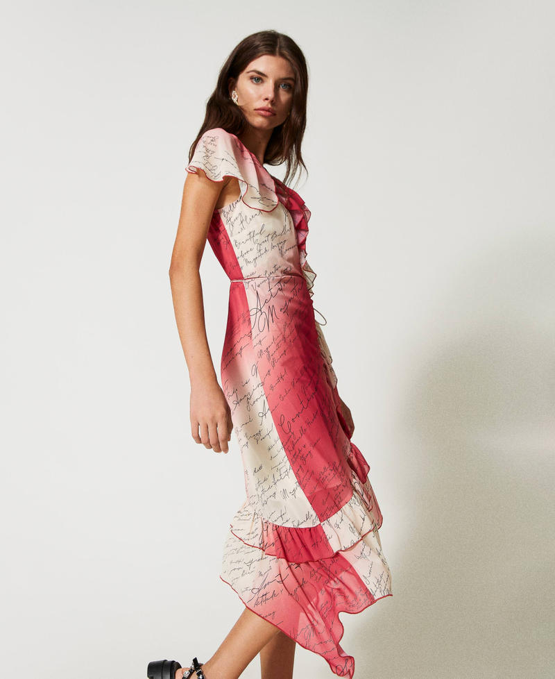 Printed chiffon wrap-around dress Poem Print Woman 231AP2014-03