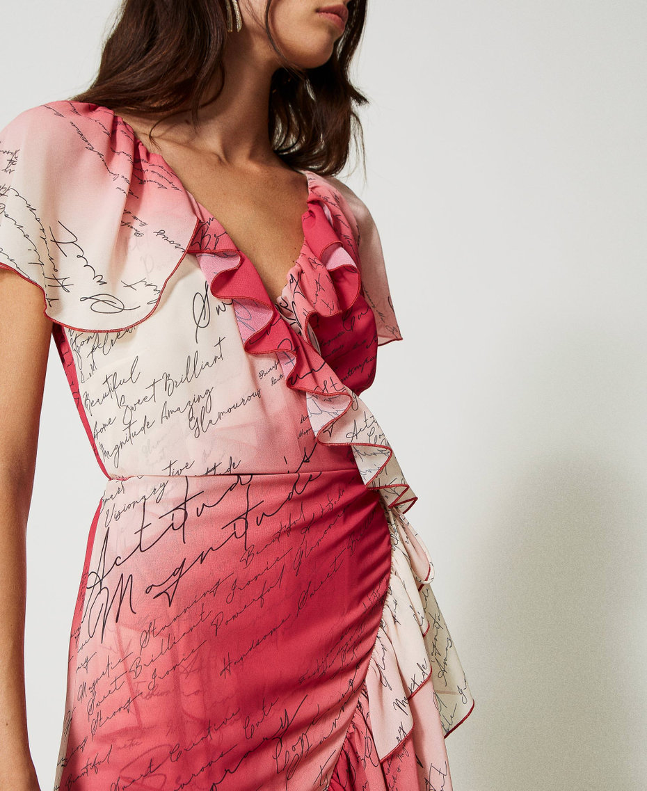 Printed chiffon wrap-around dress Poem Print Woman 231AP2014-05