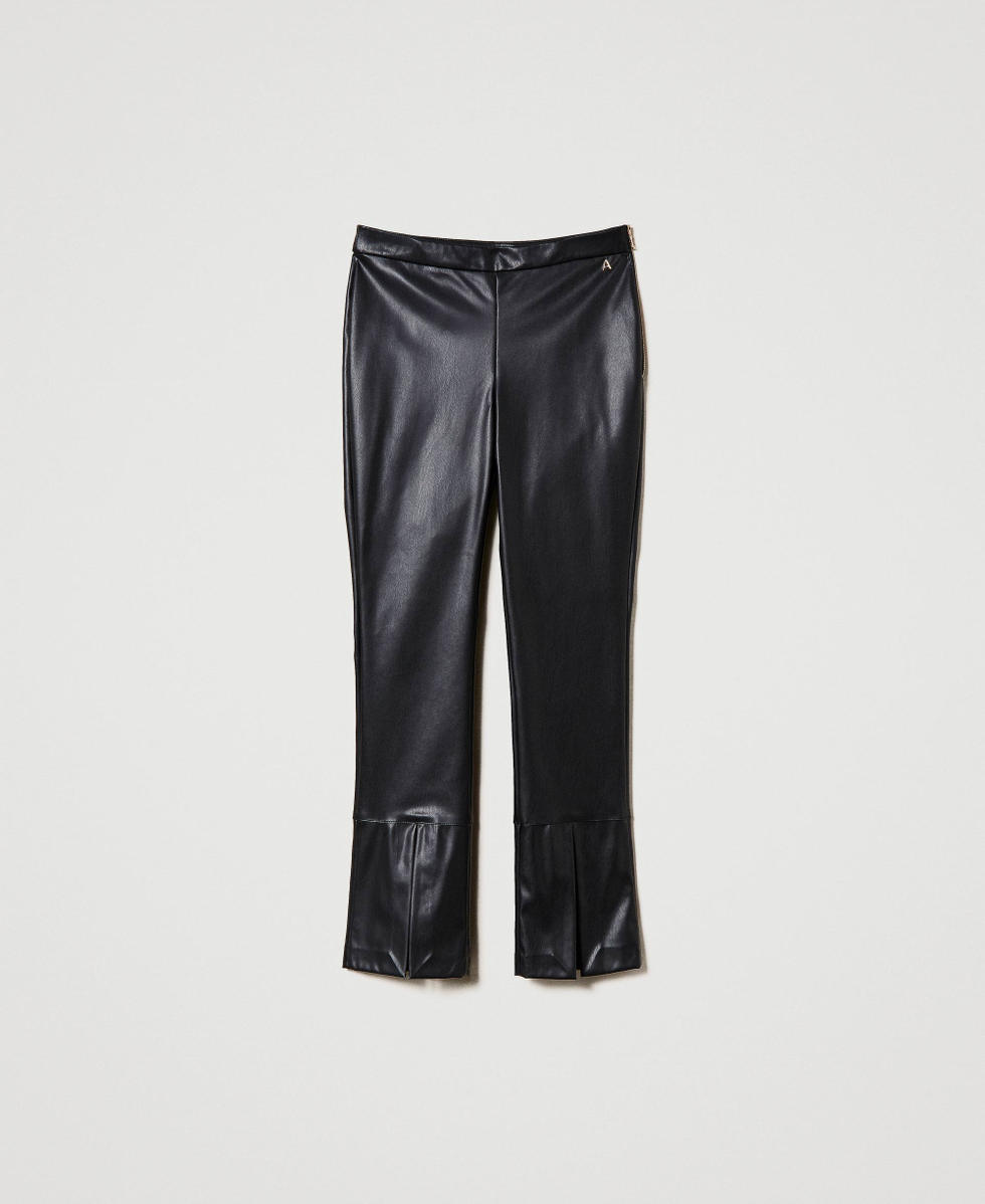 Leather-like flared trousers