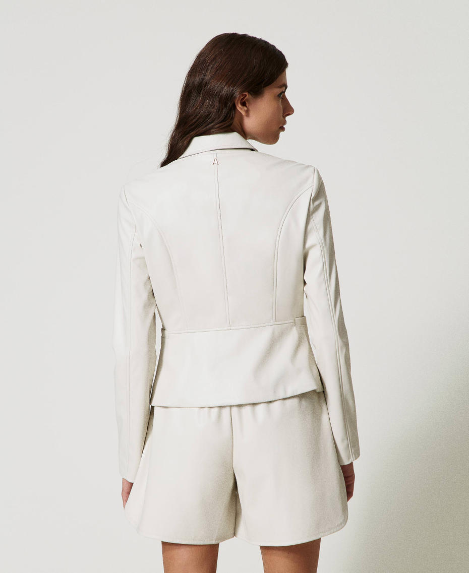 Blazer ajusté effet cuir Blanc « Pierre Ponce » Femme 231AP2023_10334_04