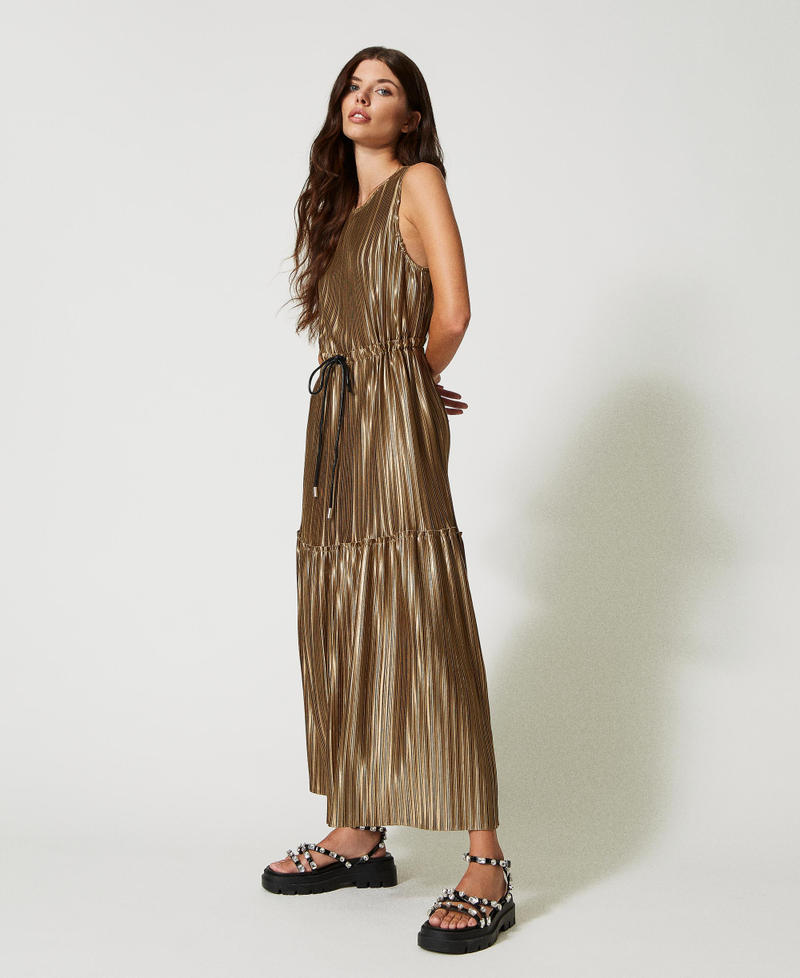 Длинное плиссированное ламинированное платье Пальма пустыни женщина 231AP2033-03