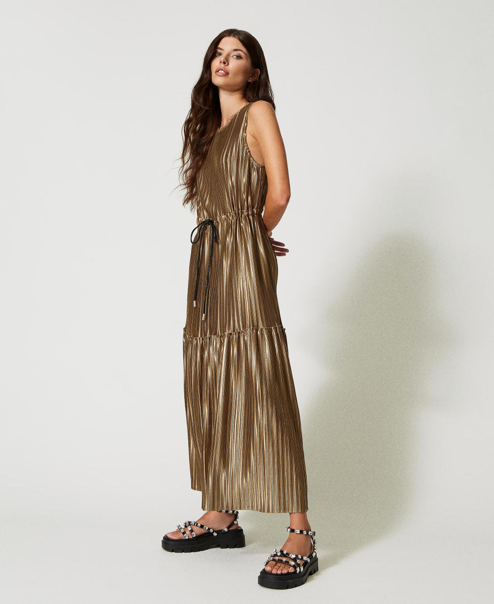 Laminated pleated long dress
