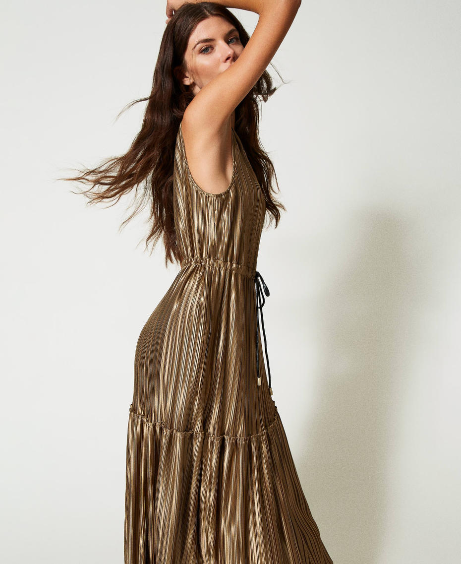 Длинное плиссированное ламинированное платье Пальма пустыни женщина 231AP2033-04