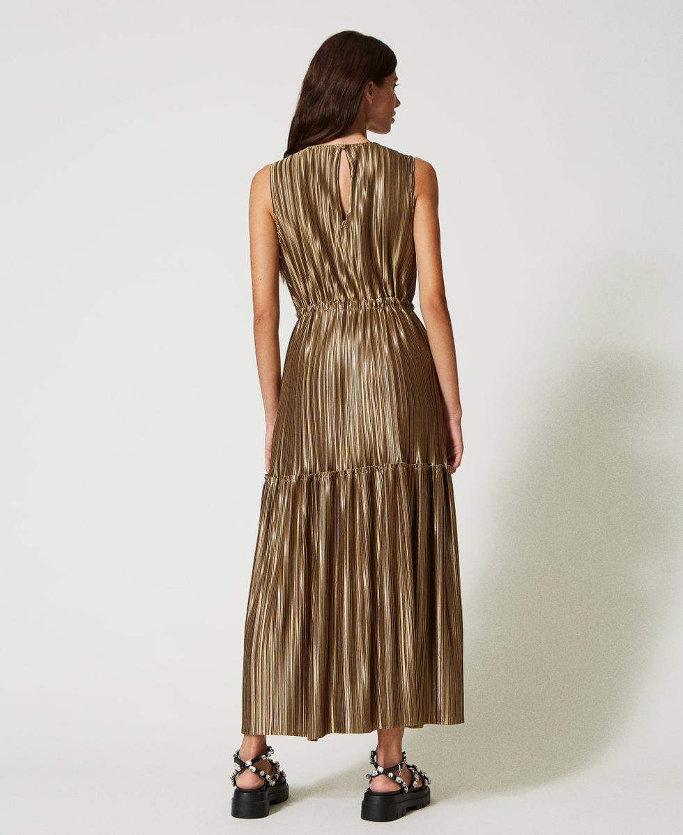 Laminated pleated long dress