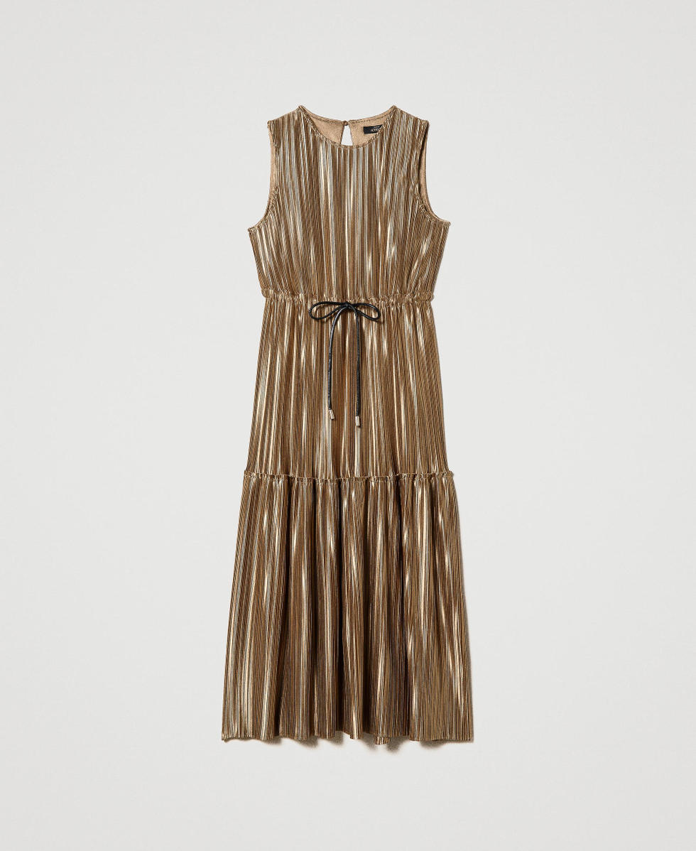 Laminated pleated long dress