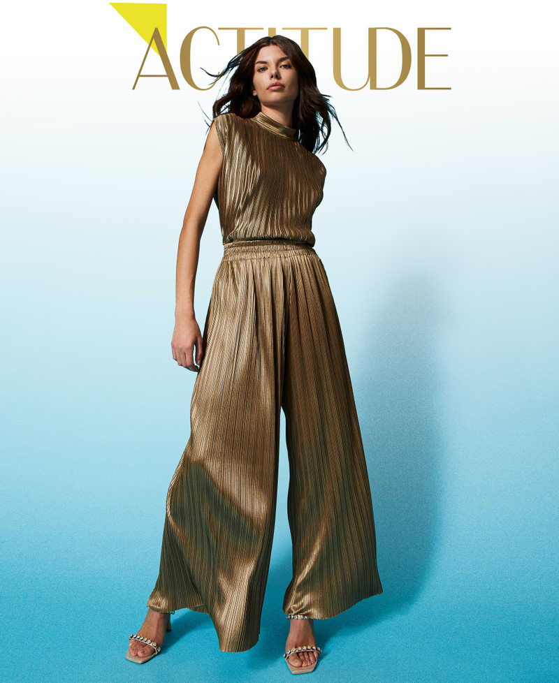 Laminated pleated trousers Desert Palm Woman 231AP2034-01