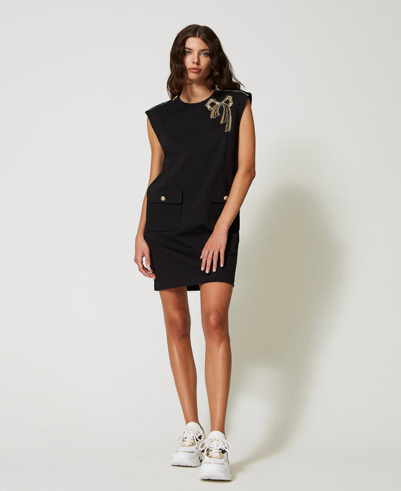Short dress with bow embroidery Black Woman 231AP2044-02