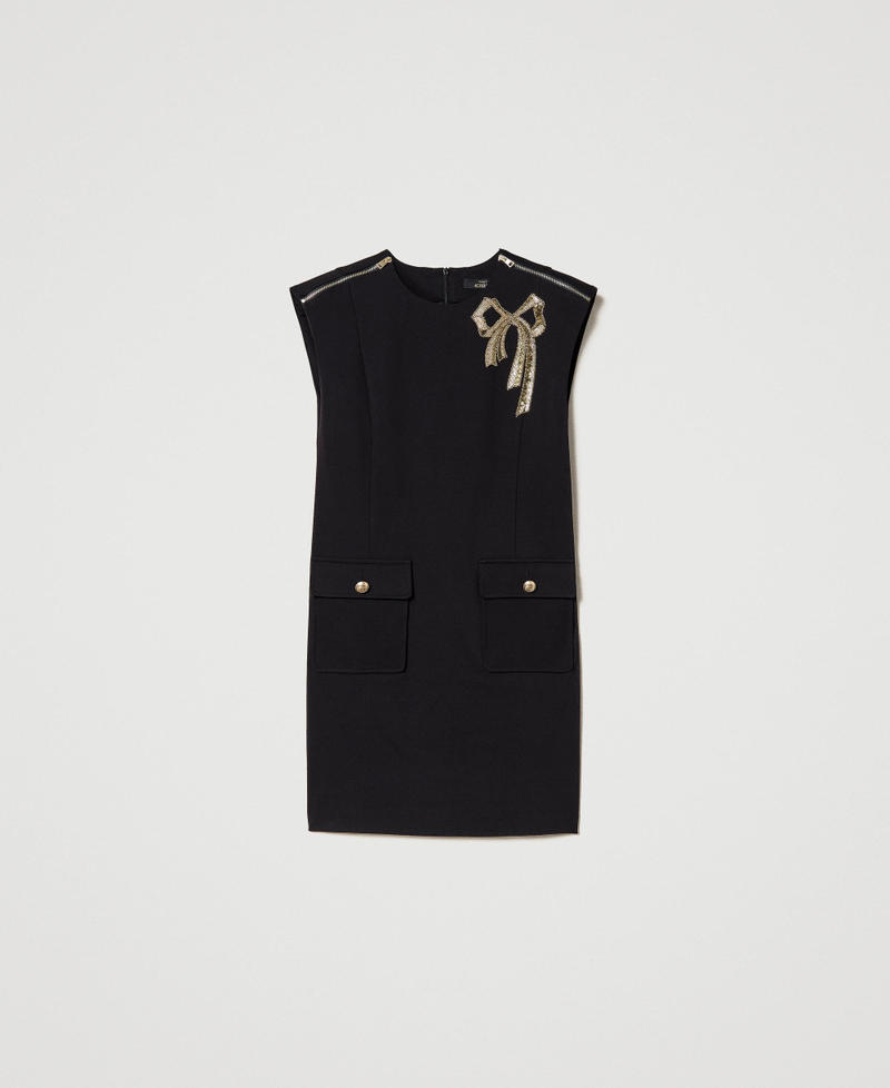 Vestido corto con bordado de lazo Negro Mujer 231AP2044-0S