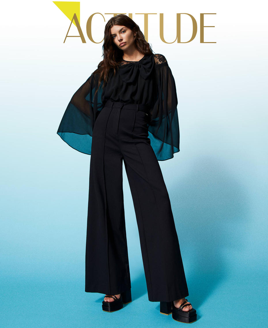 Palazzo trousers with ribbing