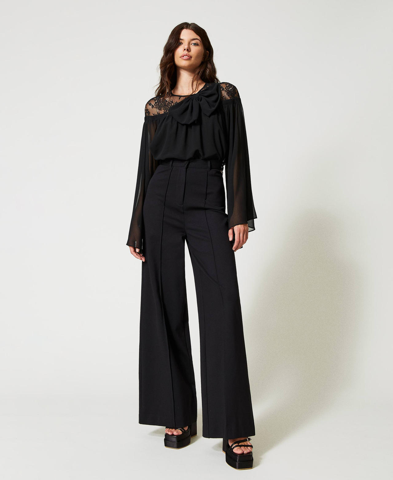 Palazzo trousers with ribbing