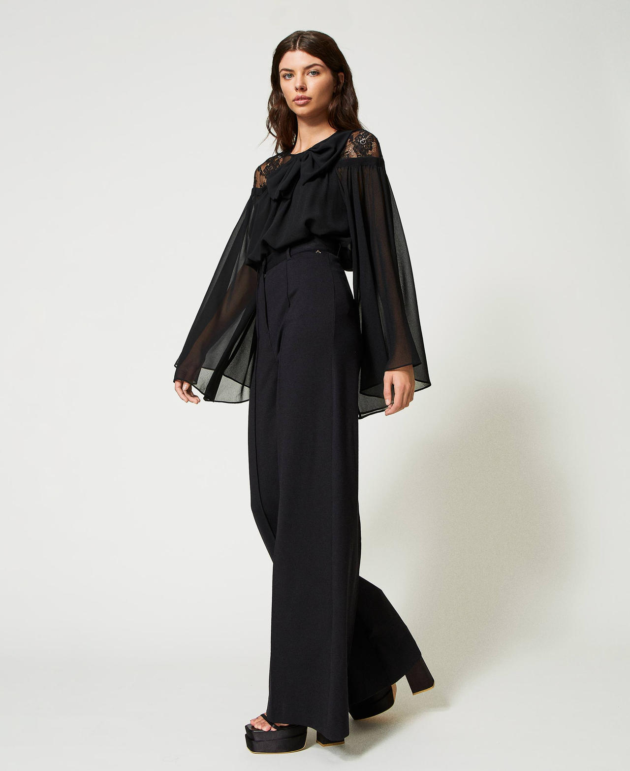 Palazzo trousers with ribbing