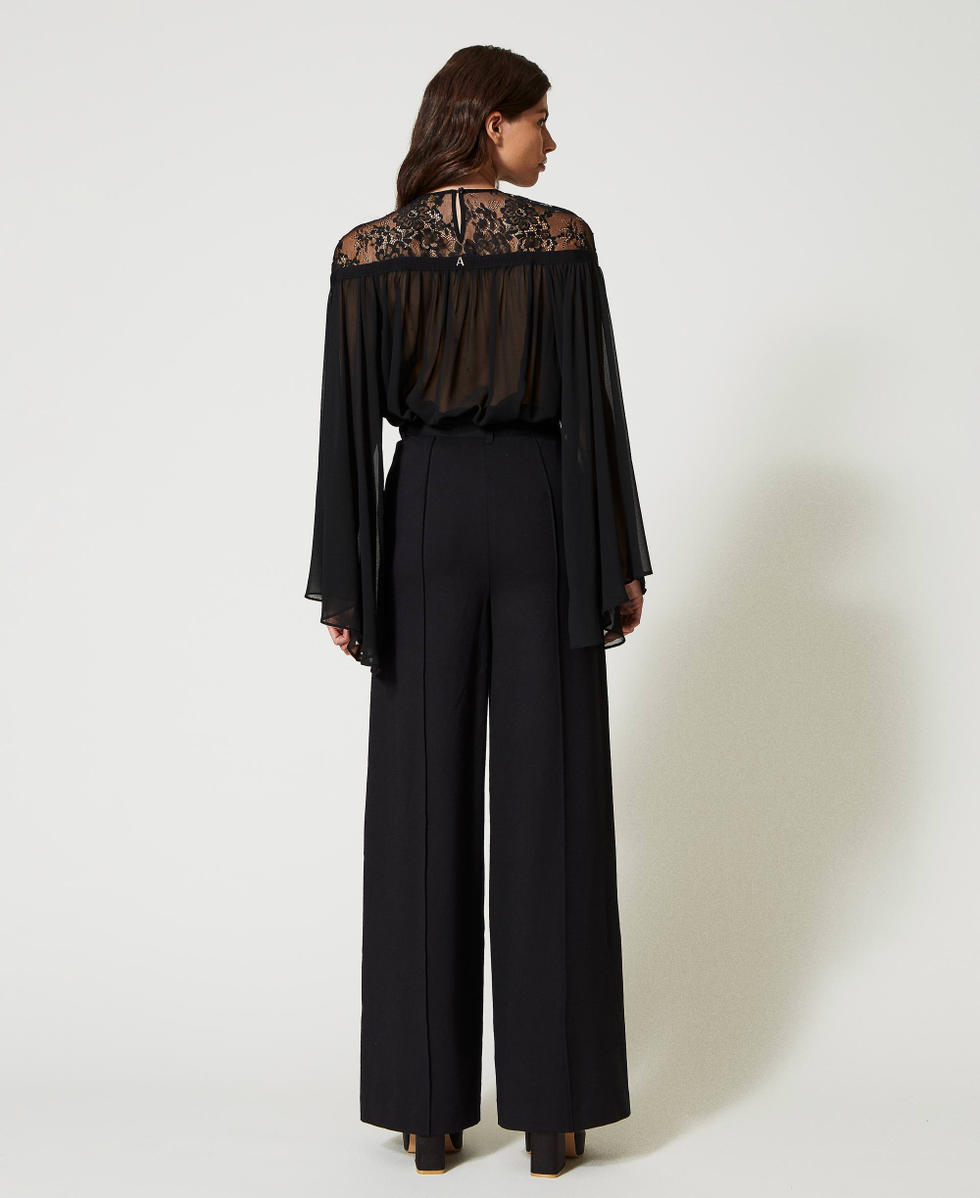 Pantalones palazzo con nervadura Mujer Negro TWINSET Milano