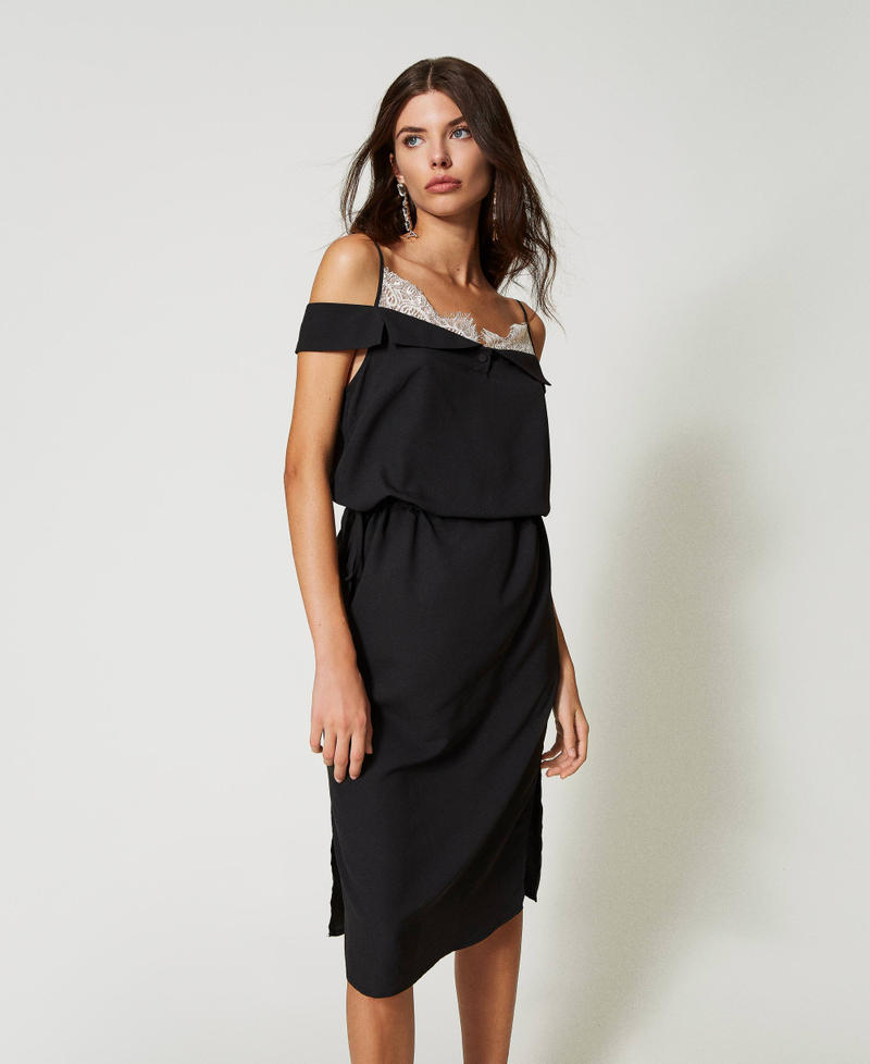 Crêpe de Chine slip dress made with recycled polyester Two-tone Black / Pale Cream Woman 231AP2061-02