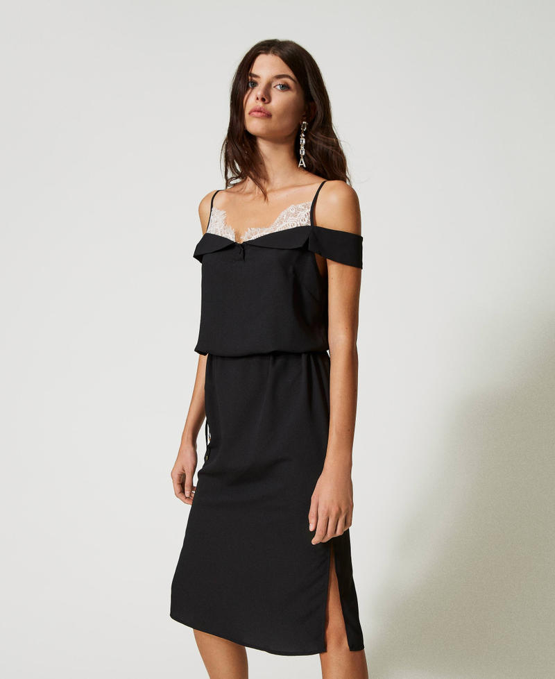 Crêpe de Chine slip dress made with recycled polyester Two-tone Black / Pale Cream Woman 231AP2061-03