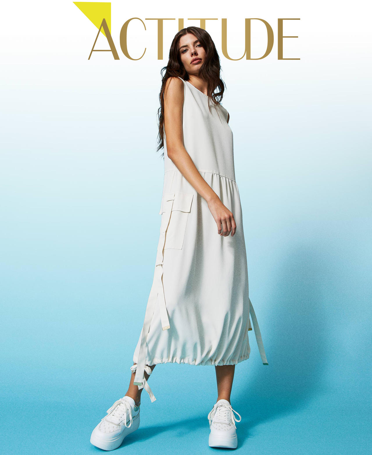 Robe midi en crepe de Chine avec polyester recycle Femme Beige TWINSET Milano