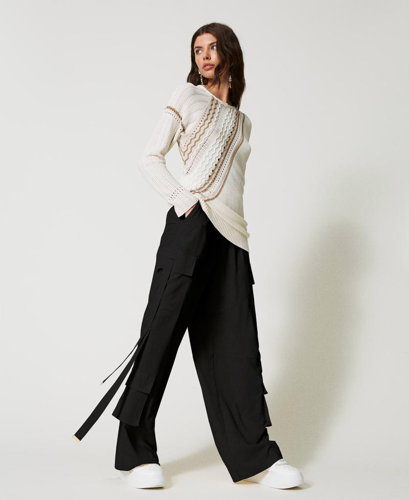 Crêpe de Chine cargo trousers made with recycled polyester Pale Cream Woman 231AP207B-03