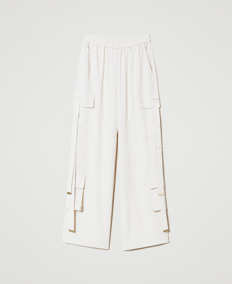 Crêpe de Chine cargo trousers made with recycled polyester Pale Cream Woman 231AP207B-0S
