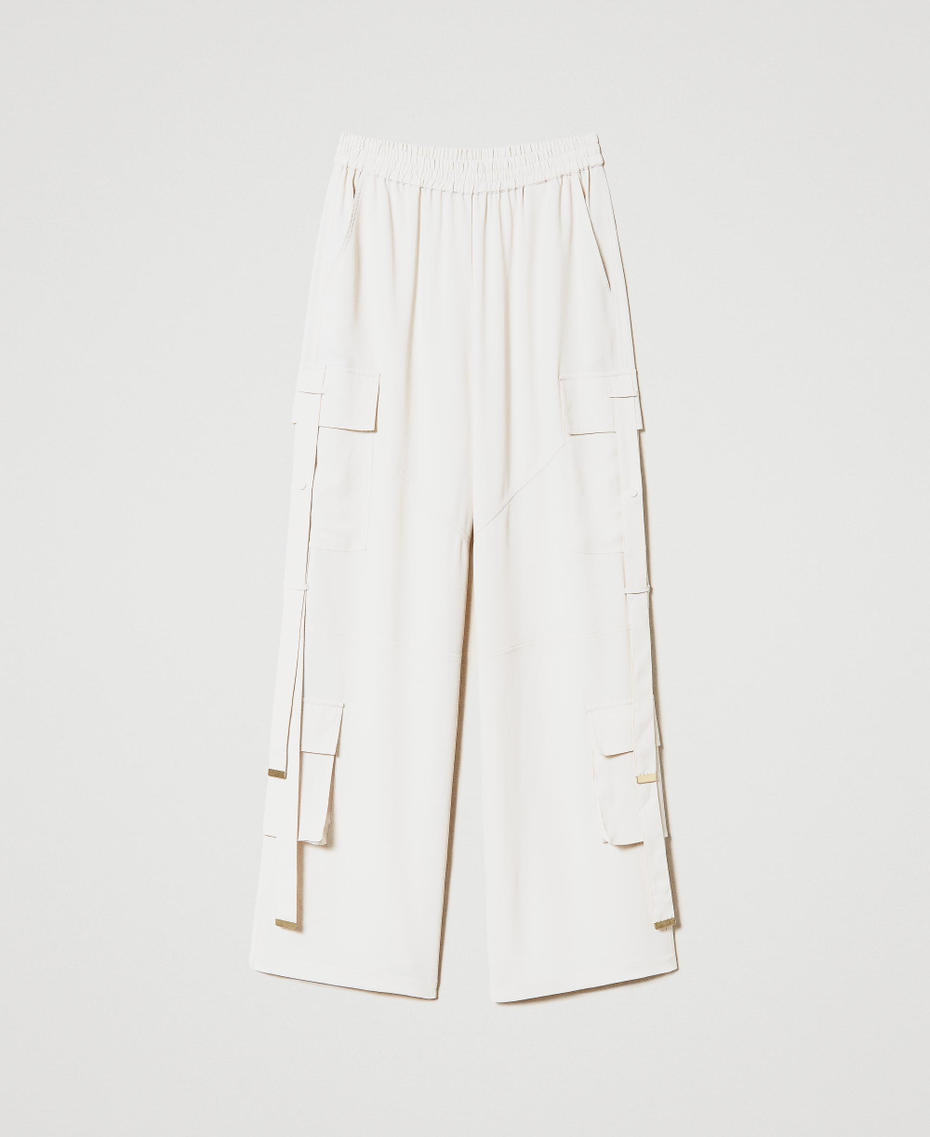 Crêpe de Chine cargo trousers made with recycled polyester Pale Cream Woman 231AP207B-0S