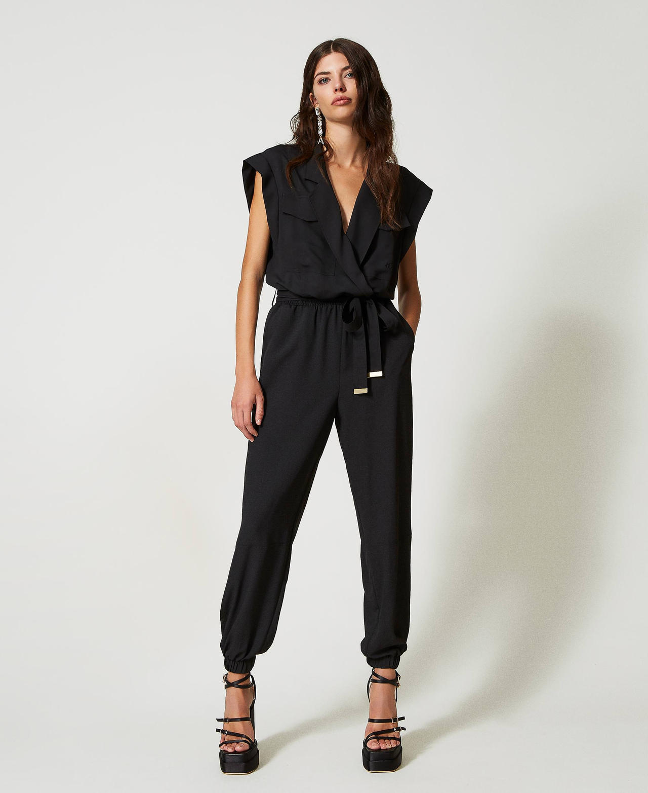Crêpe de Chine jumpsuit made with recycled polyester Black Woman 231AP2082-02