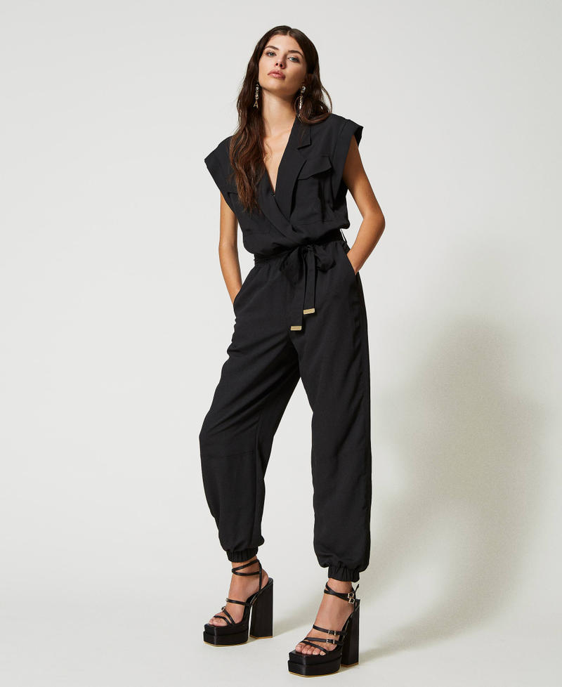 Crêpe de Chine jumpsuit made with recycled polyester Black Woman 231AP2082-03