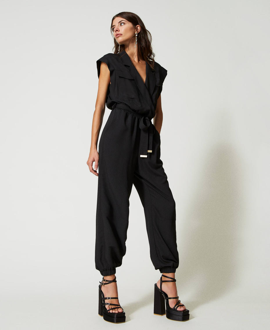 Crêpe de Chine jumpsuit made with recycled polyester Black Woman 231AP2082-04