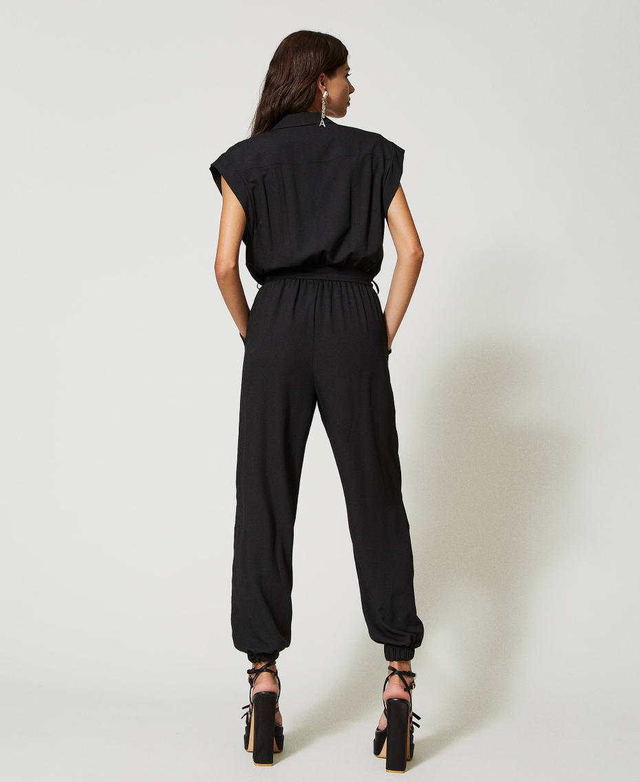 Crêpe de Chine jumpsuit made with recycled polyester Black Woman 231AP2082-05