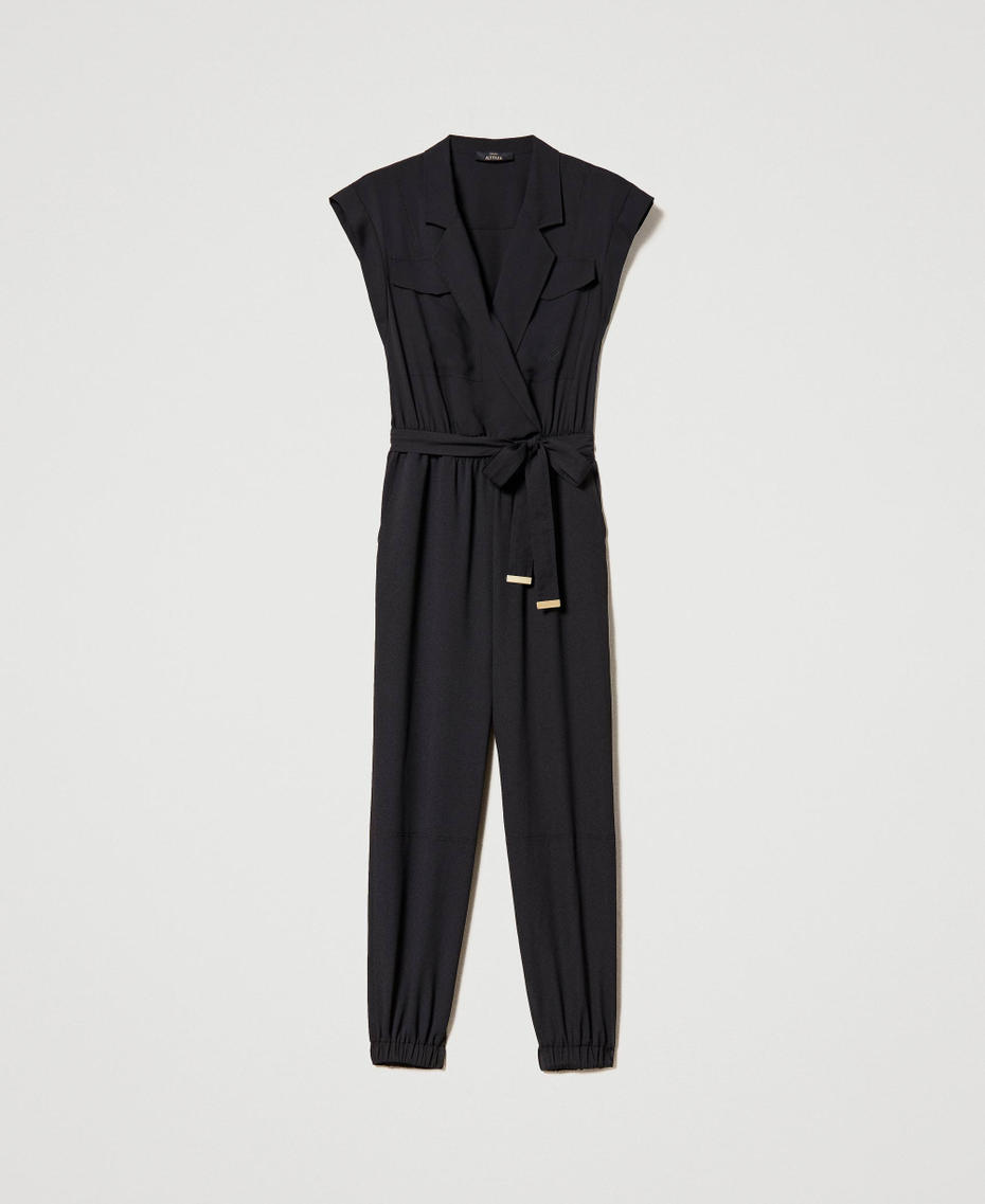 Crêpe de Chine jumpsuit made with recycled polyester Black Woman 231AP2082-0S