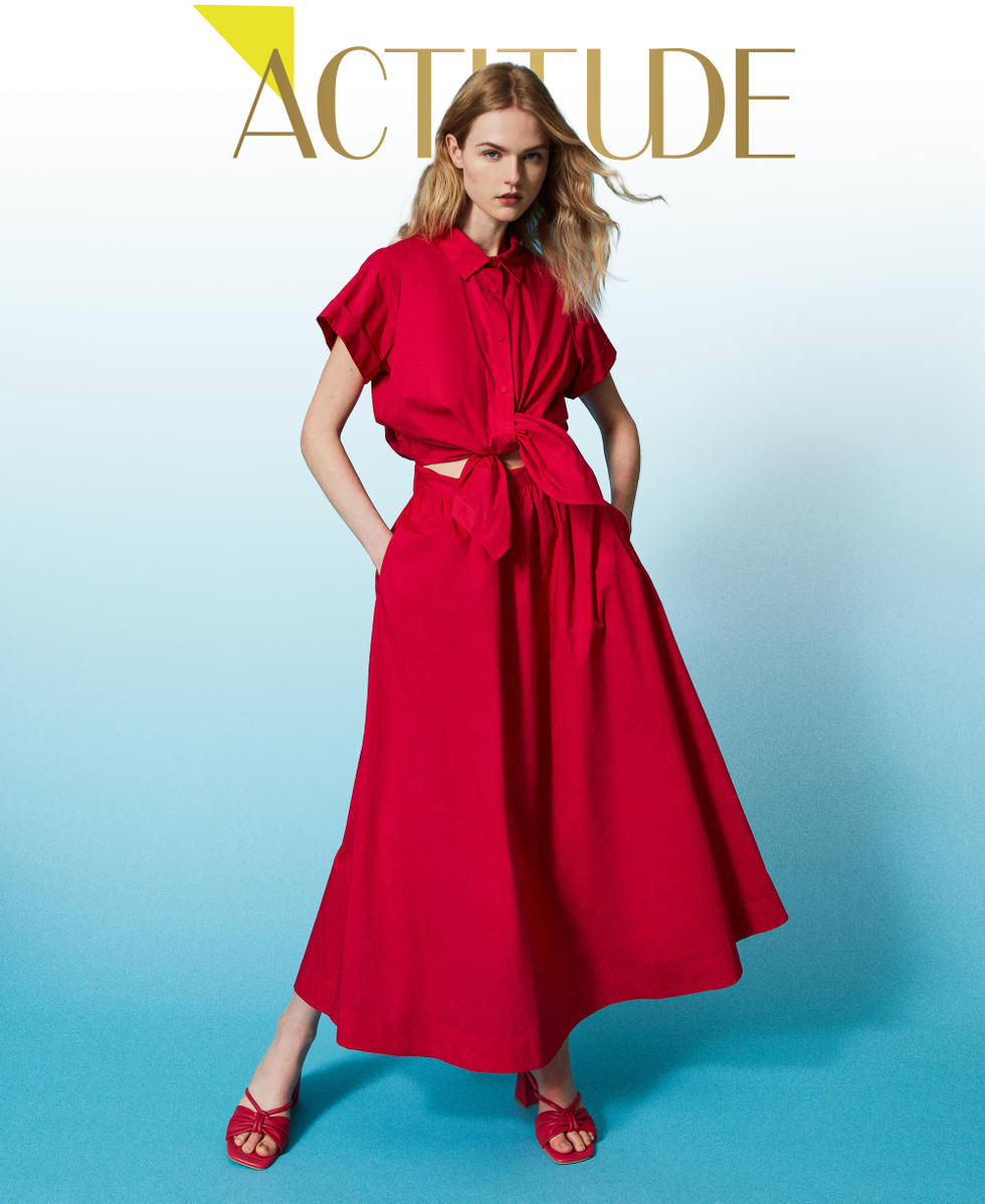 Robe longue en popeline Femme Fuchsia TWINSET Milano