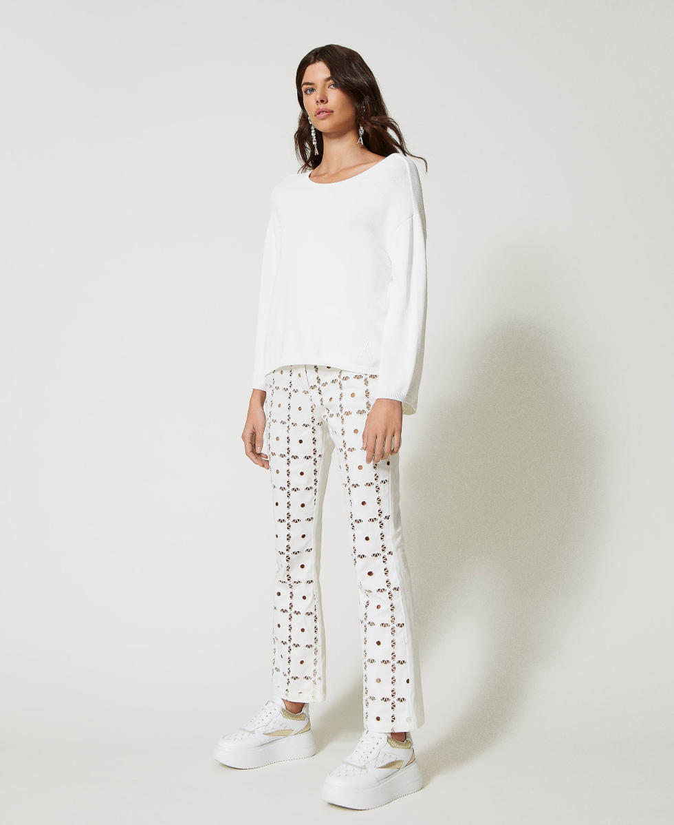 Embroidered gabardine flared trousers