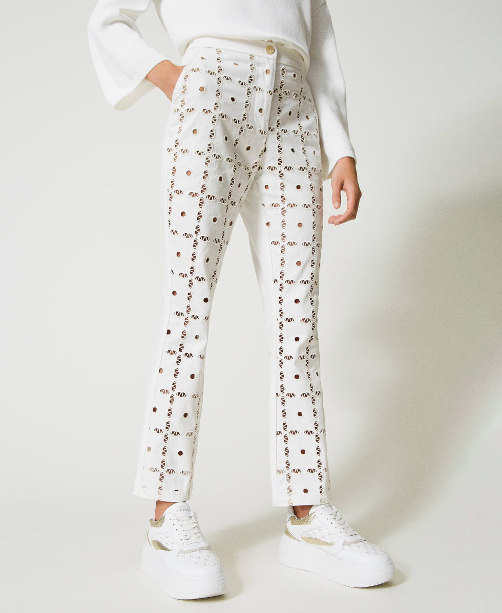 Embroidered gabardine flared trousers