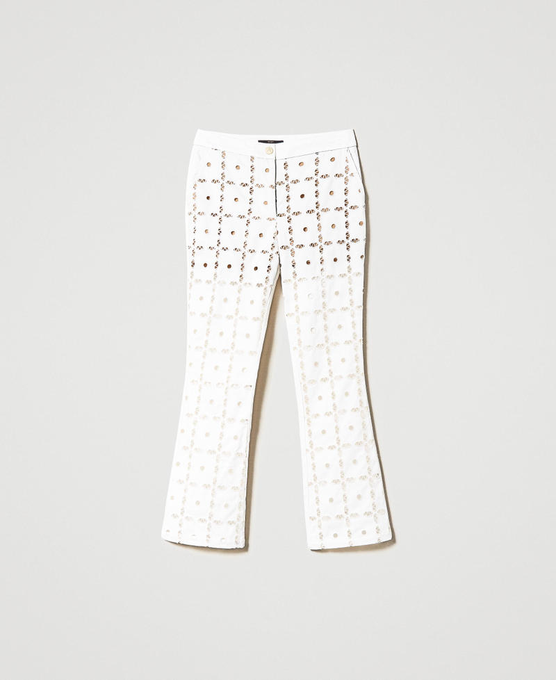 Pantaloni flare in gabardina ricamata