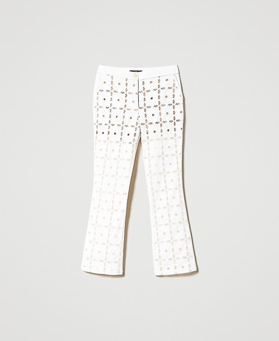 Embroidered gabardine flared trousers Two-tone Mother of Pearl / “Kelp” Brown Woman 231AP208B-0S