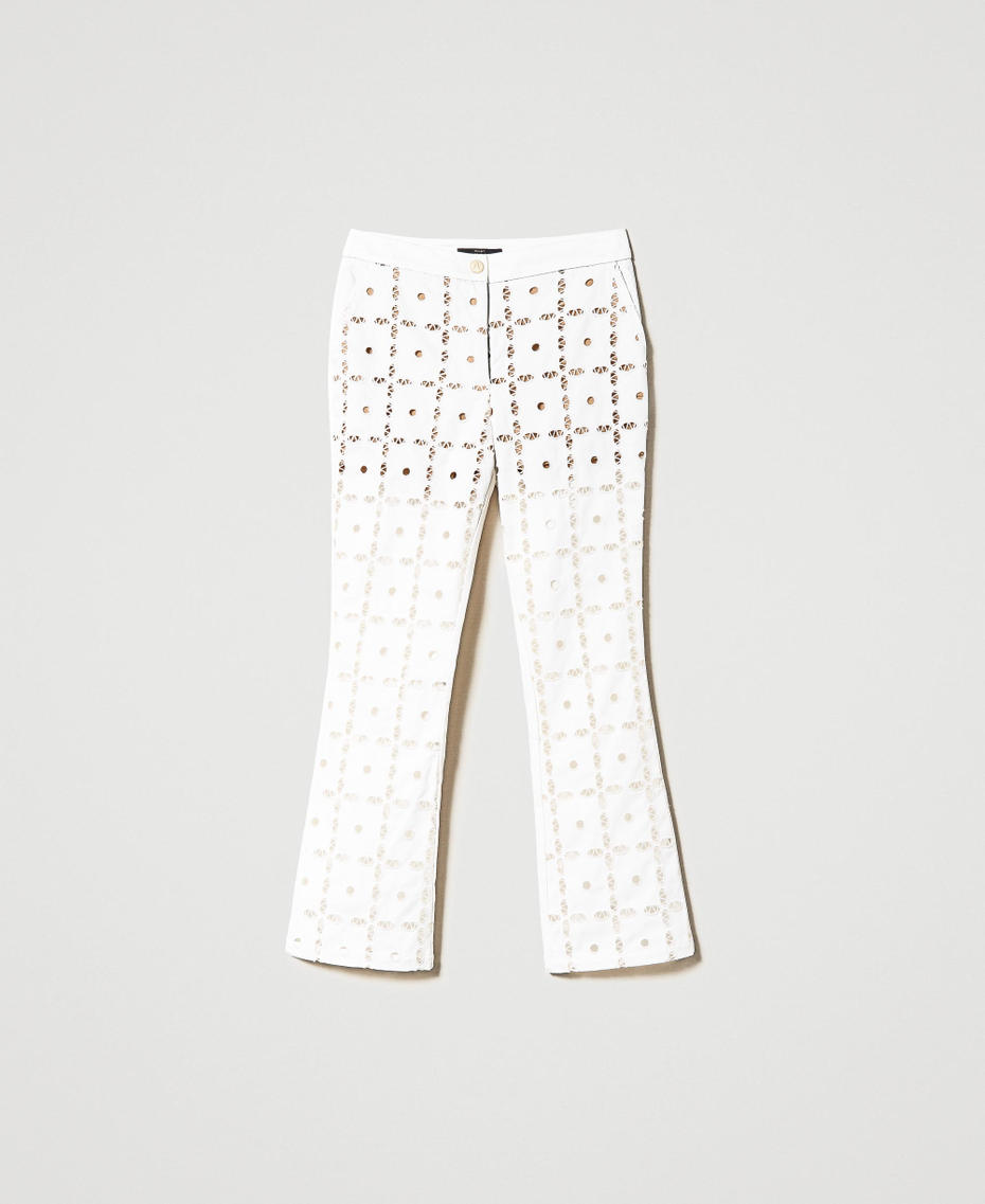 Расклешенные брюки из габардина с вышивкой Двухцветный Перламутр / Коричневый "Ламинария" женщина 231AP208B-0S